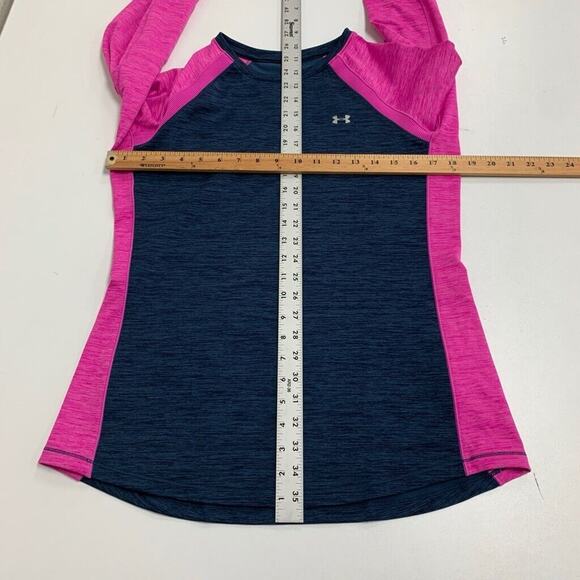 Under Armour Shirt Women L Large Navy Pink ColdGear Fitted Thumbhole Crew Raglan - Picture 7 of 14